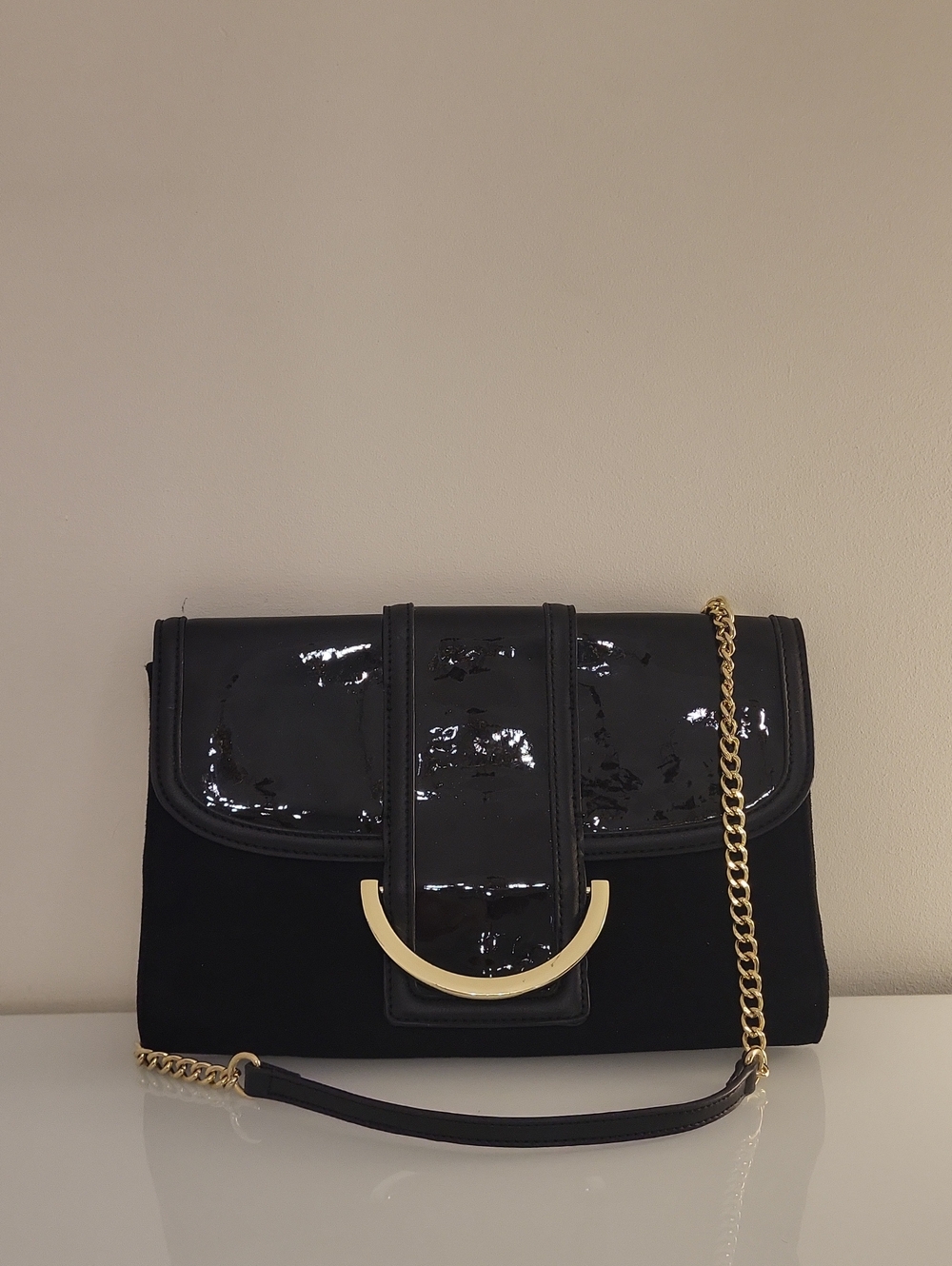 Nine West Black Chain-Handle Shoulder Bag with Gold Accent